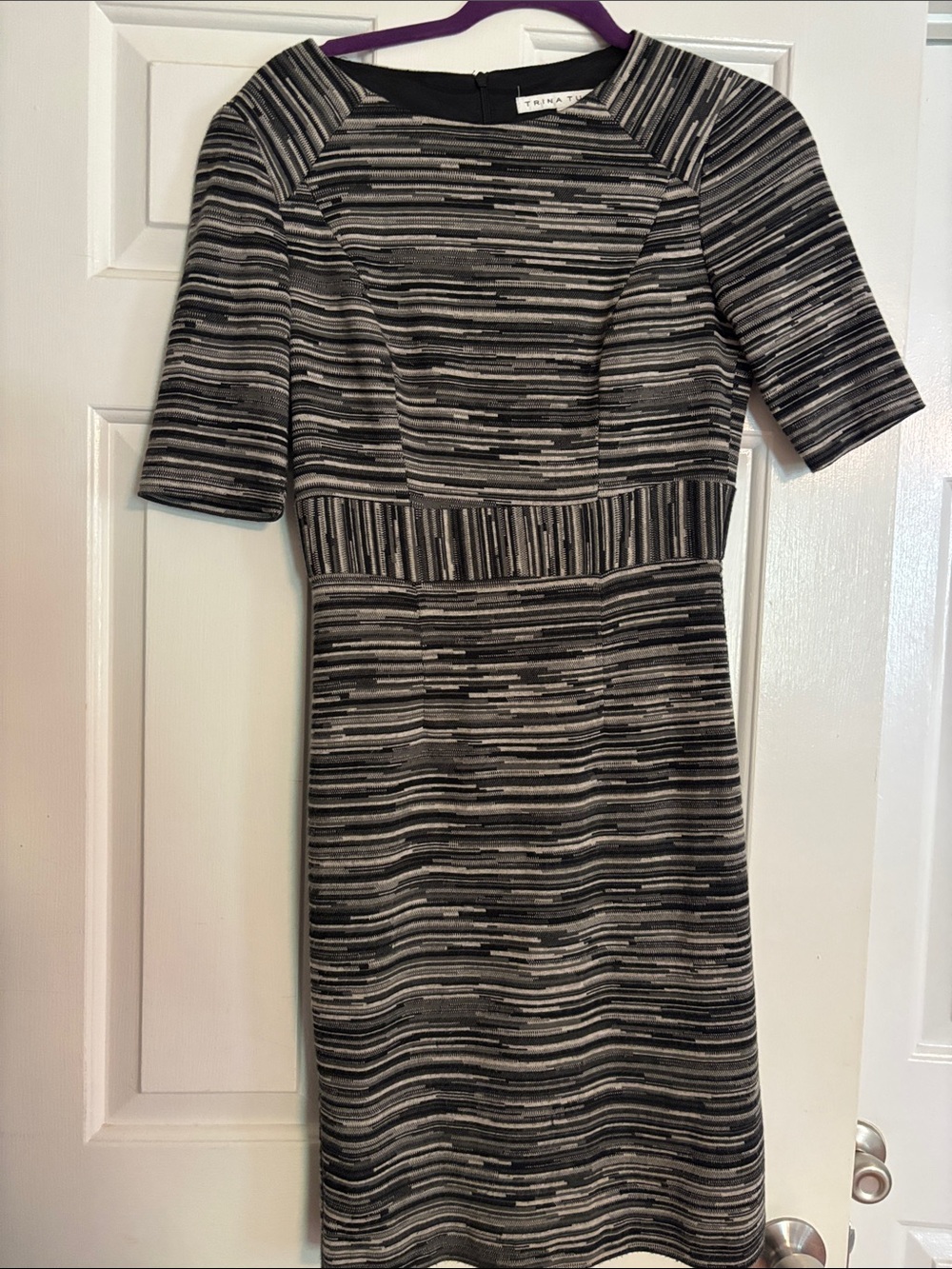 Trina Turk Black and Gray Striped Sheath Dress